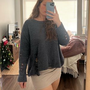 M/L blue distressed sweater